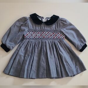 ❤️ ~Vintage~ Smocked Embroidered Dress 6-9 Months CCBaby Girls Navy Velvet Fall